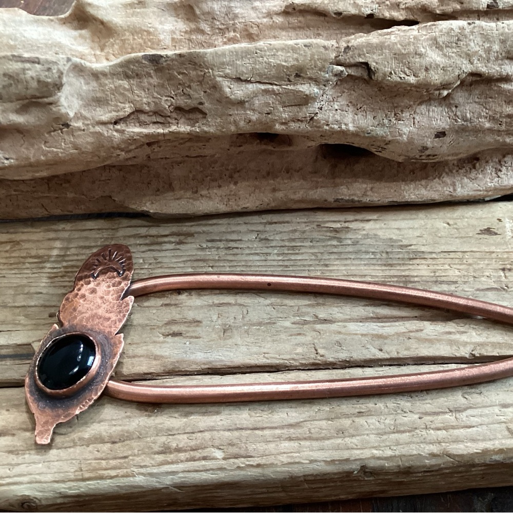 Handcrafted Copper and Onyx Hair Pic
